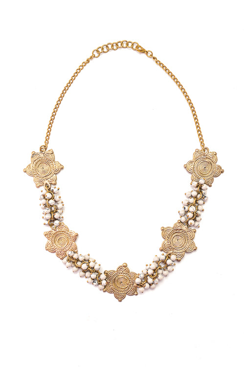 Brass pieces beaded choker necklace