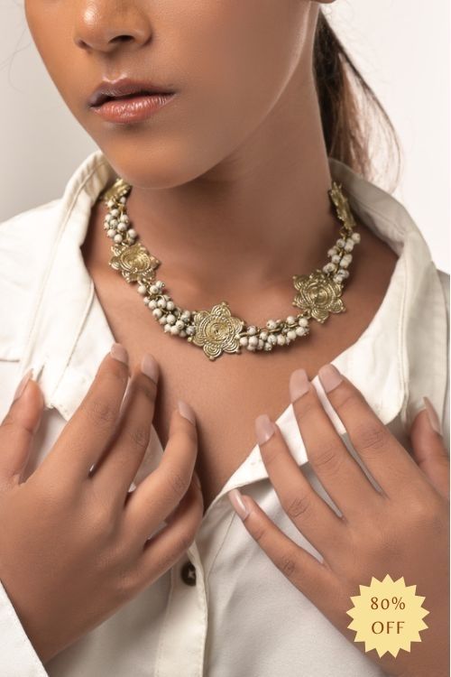 Dokra white beaded necklace