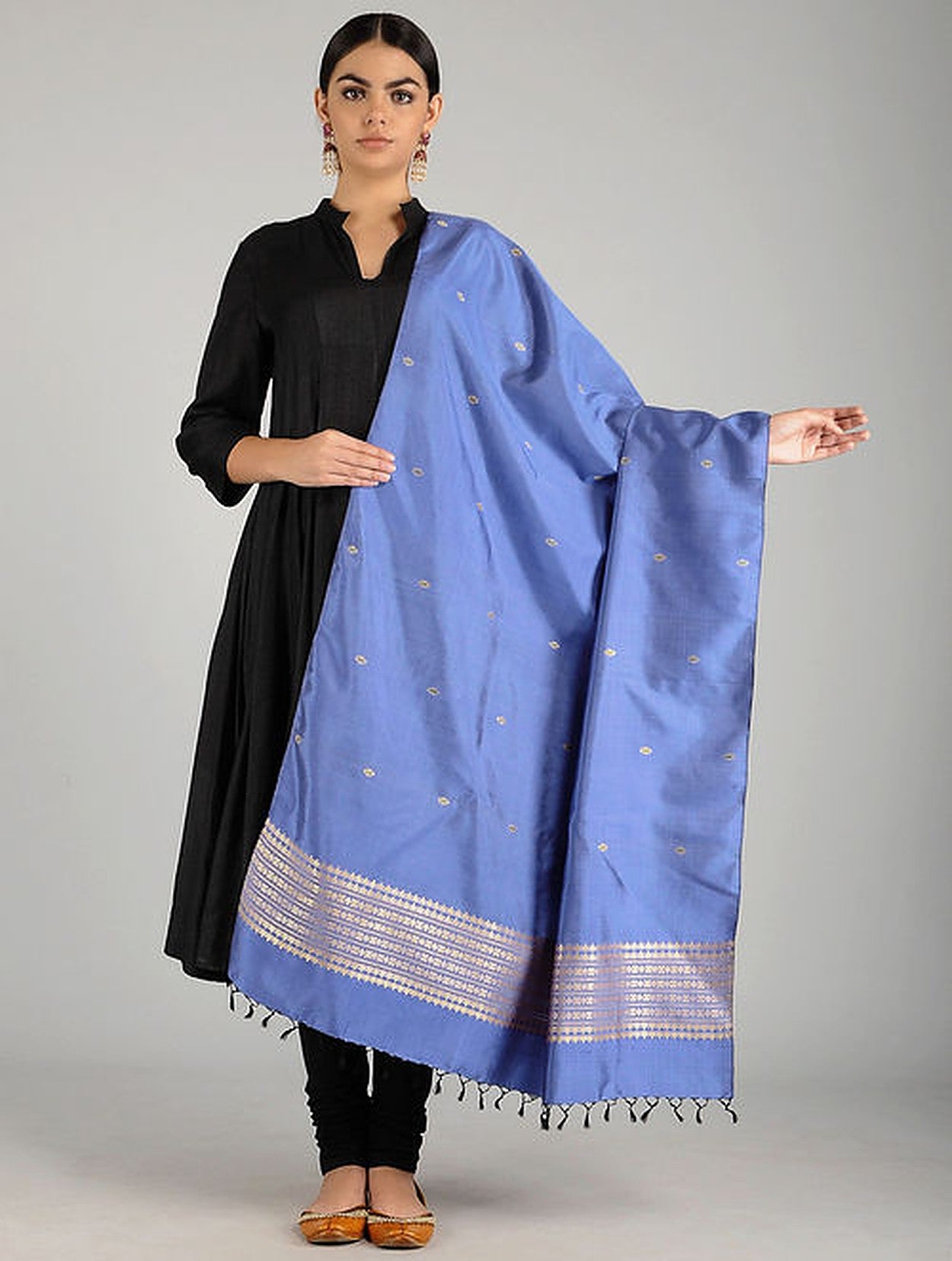 Light Blue Pure Silk Hand woven Dupatta MIH038