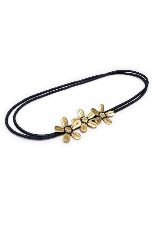 Black Multi layer Brass Floral Thread Bead Necklace