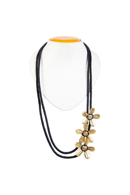 Black Multi layer Brass Floral Thread Bead Necklace