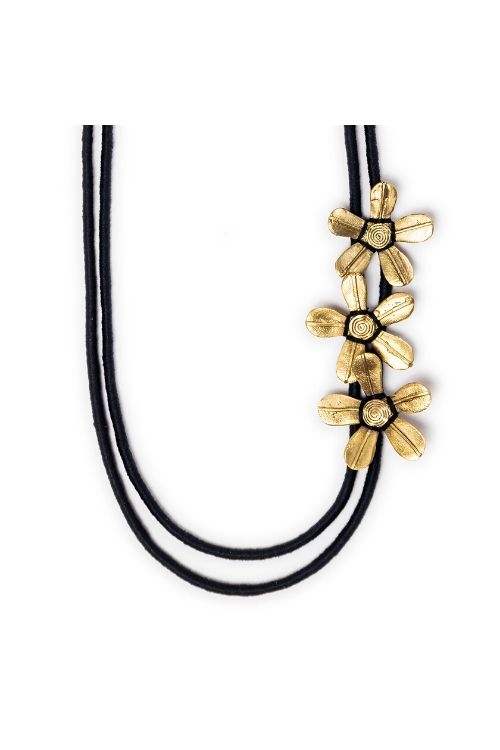 Black Multi layer Brass Floral Thread Bead Necklace