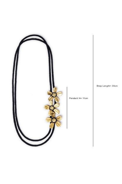 Black Multi layer Brass Floral Thread Bead Necklace