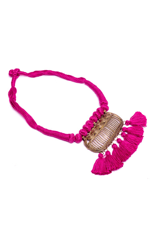 Pink Gold Tone Dhokra Necklace D14b