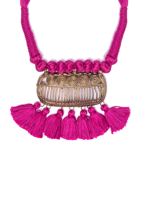 Pink Gold Tone Dhokra Necklace D14b