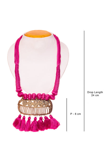 Pink Gold Tone Dhokra Necklace D14b