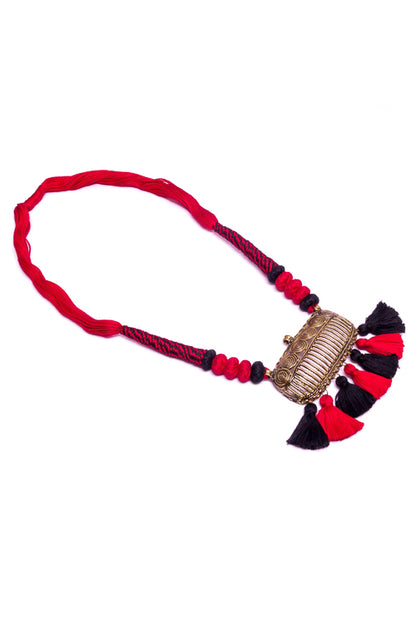 Red-Black Gold Tone Dhokra Necklace D14c