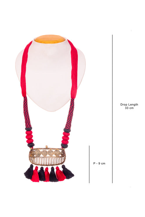 Red-Black Gold Tone Dhokra Necklace D14c