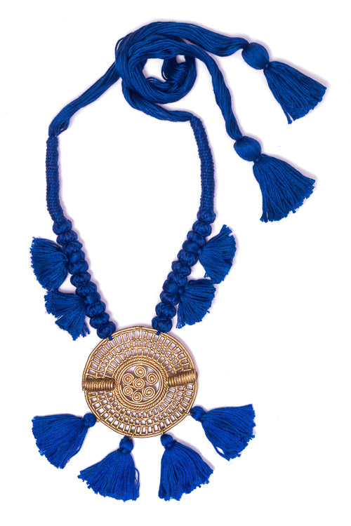 Blue Gold Tone Dhokra Necklace D15c