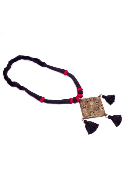 Black Thread Brass Matinee Necklace D2c