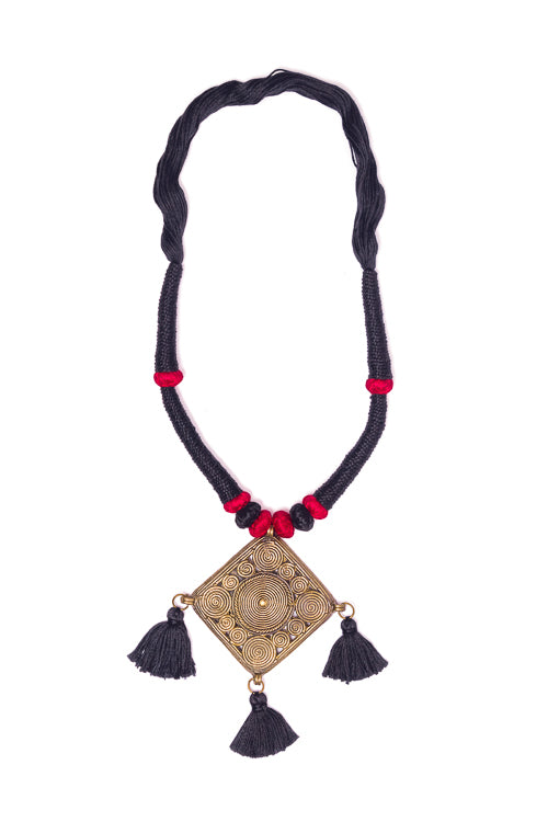 Black Thread Brass Matinee Necklace D2c