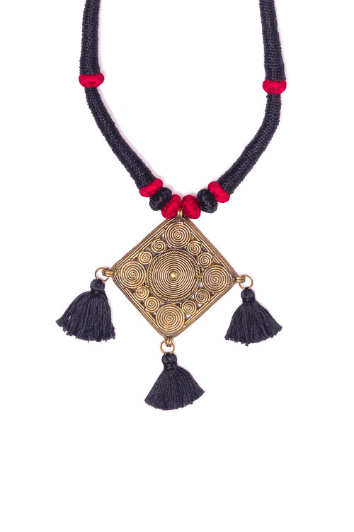 Black Thread Brass Matinee Necklace D2c