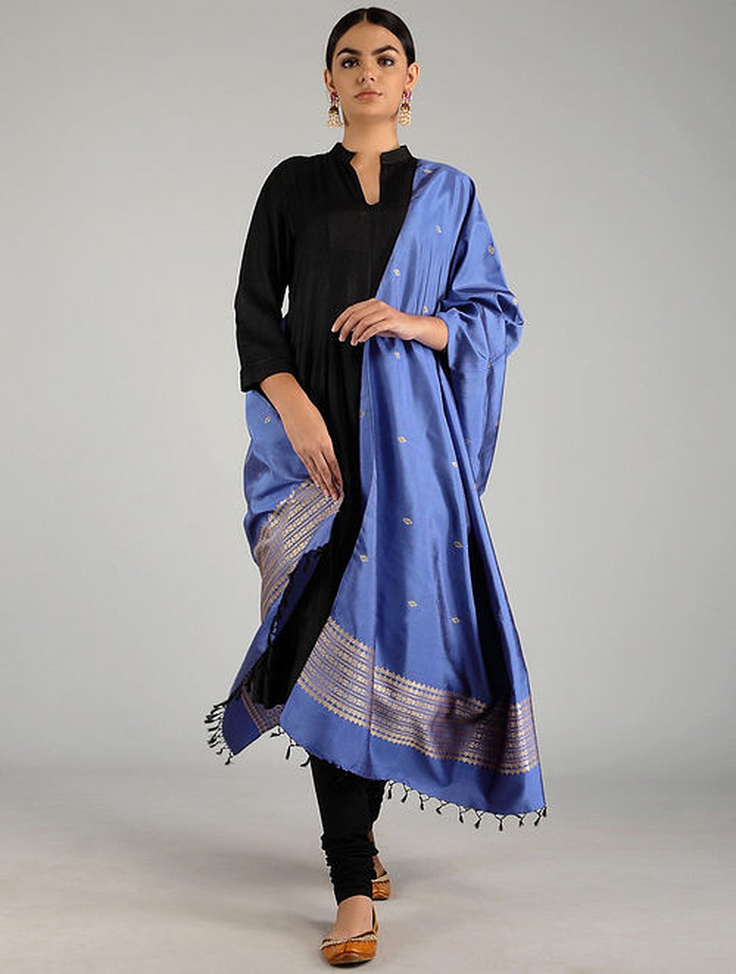 Light Blue Pure Silk Hand woven Dupatta MIH038