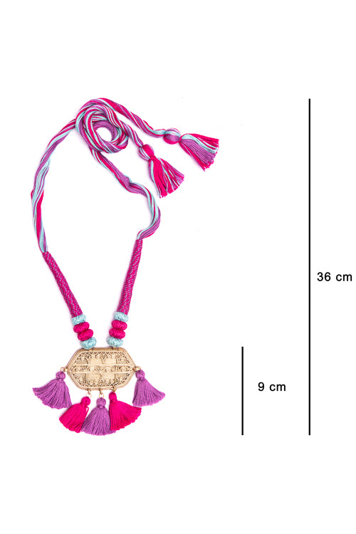 Purple-Pink Gold Tone Dhokra Necklace D41a