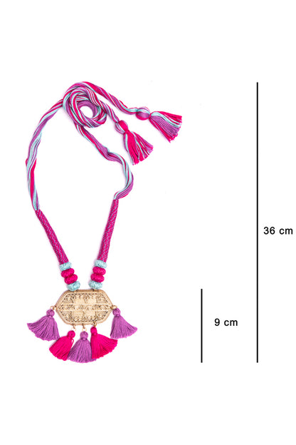 Purple-Pink Gold Tone Dhokra Necklace D41a