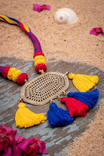 Multi Thread Gold Tone Dhokra Necklace D41b