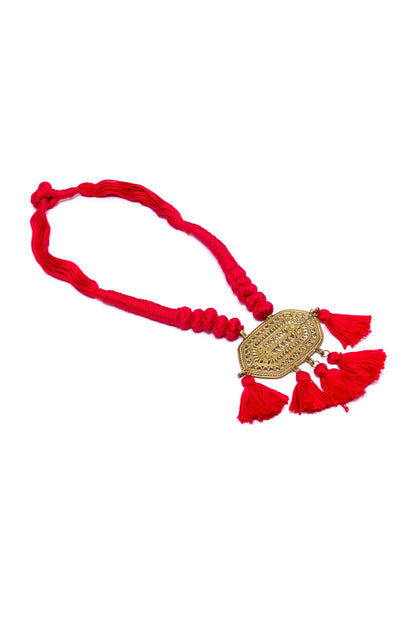 Red Gold Tone Dhokra Necklace D41e