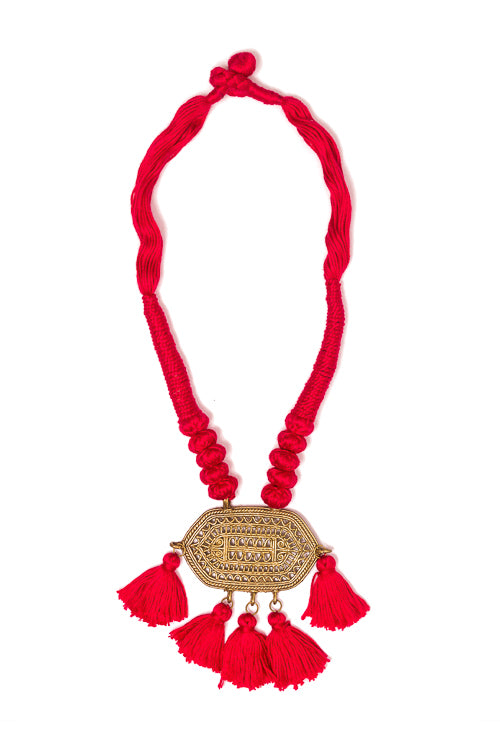 Red Gold Tone Dhokra Necklace D41e