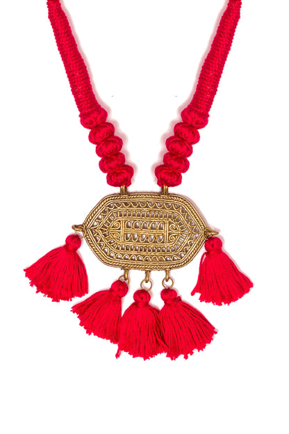 Red Gold Tone Dhokra Necklace D41e