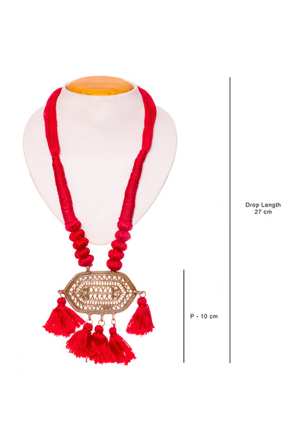 Red Gold Tone Dhokra Necklace D41e