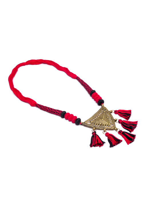 Red-Black Gold Tone Dhokra Necklace D42a