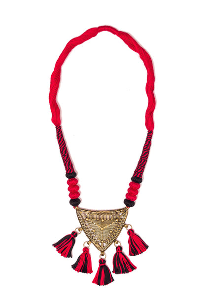 Red-Black Gold Tone Dhokra Necklace D42a