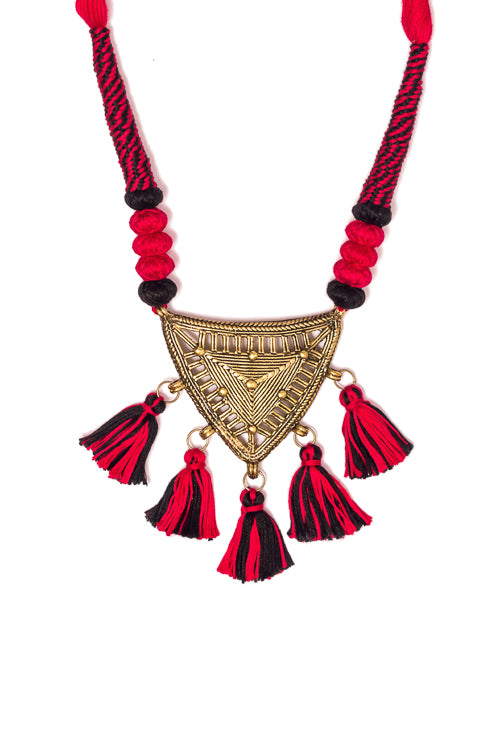 Red-Black Gold Tone Dhokra Necklace D42a