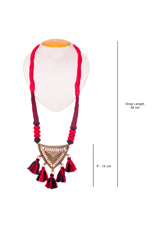 Red-Black Gold Tone Dhokra Necklace D42a